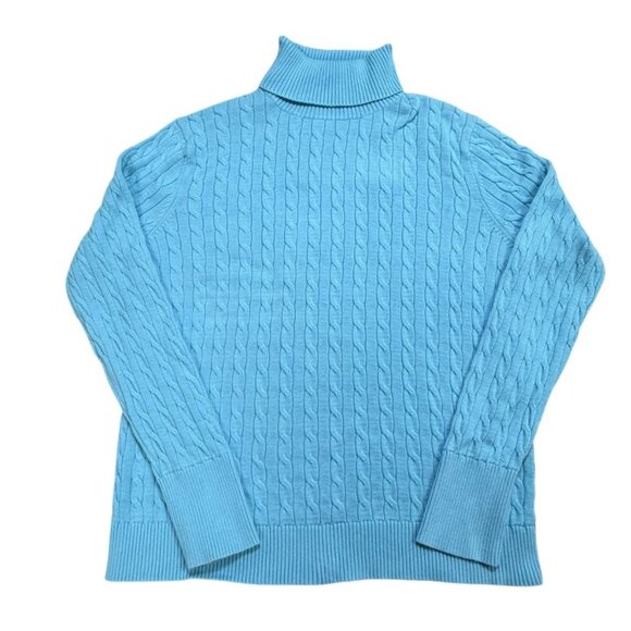 Lands' End Sweaters - Lands End MP Blue Cable Knit Turtleneck 100% Cotton Sweater
